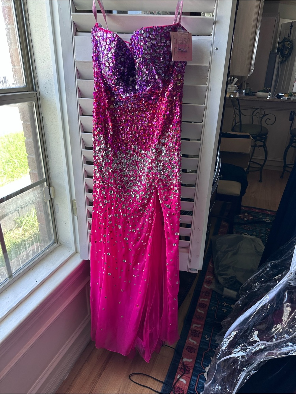 Hot Pink Sequin Strapless Evening Gown